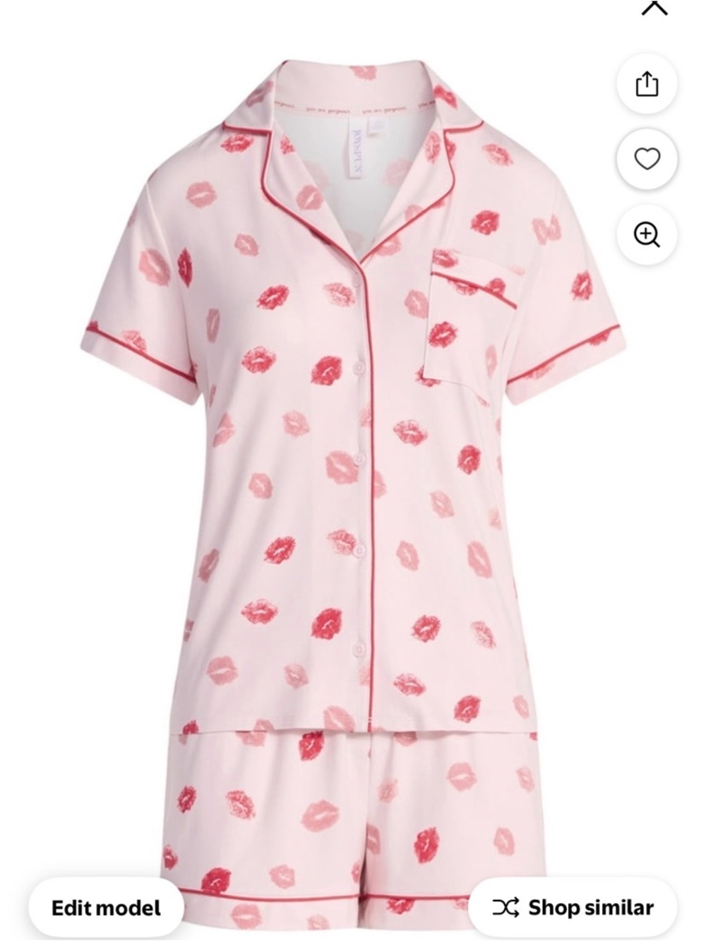 Kiss-Print Short Pajama Set - Pink